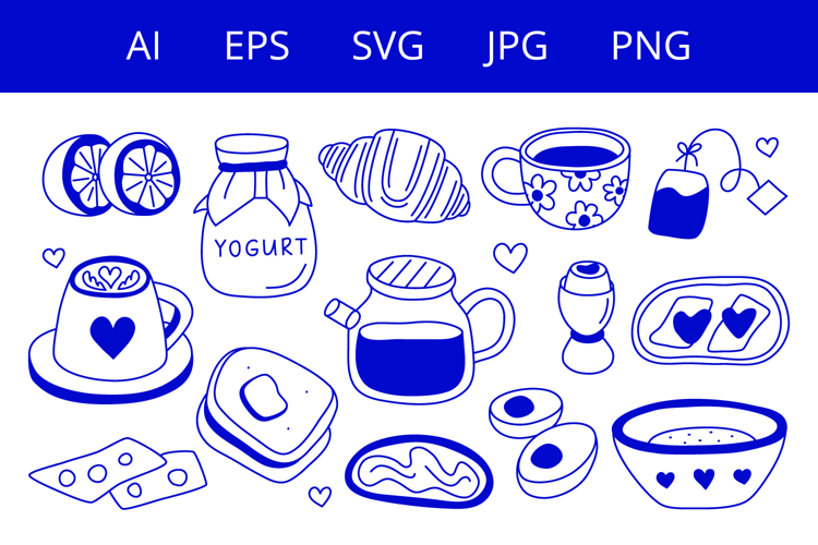 Cute brunch icons in Mediterranean style.