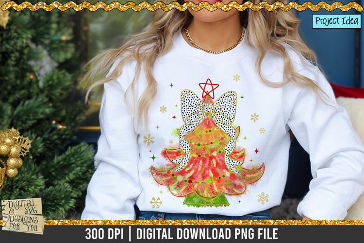 Brush Stroke Christmas Tree with Coquette Bow PNG