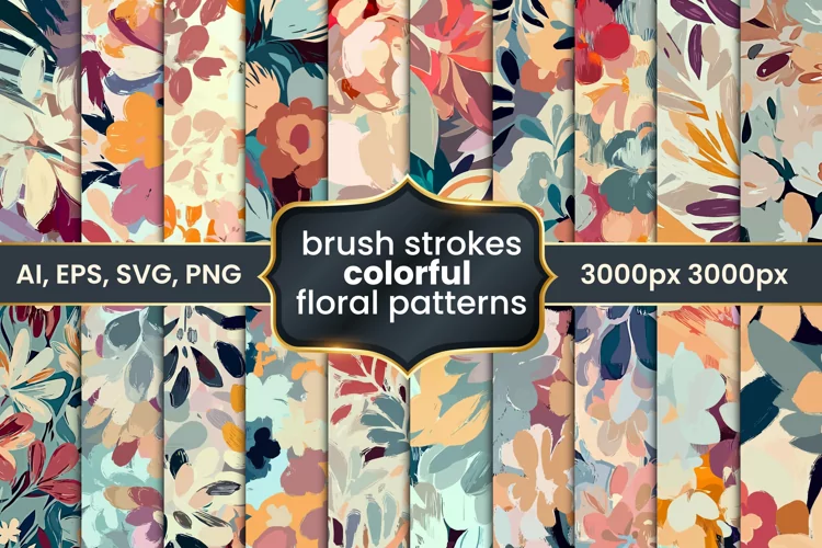 Brush strokes colorful floral patterns, abstract art