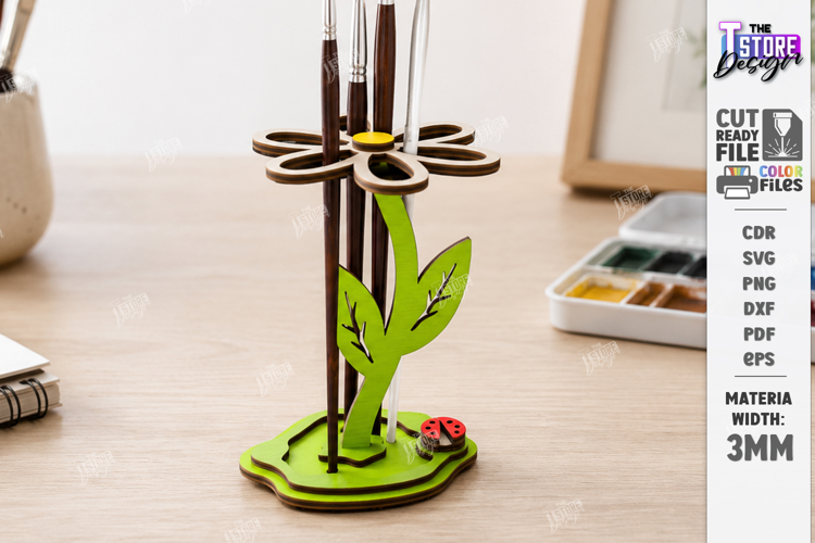 Wooden Paint Brush Holder Laser Cut | Desk Organizer | CNC