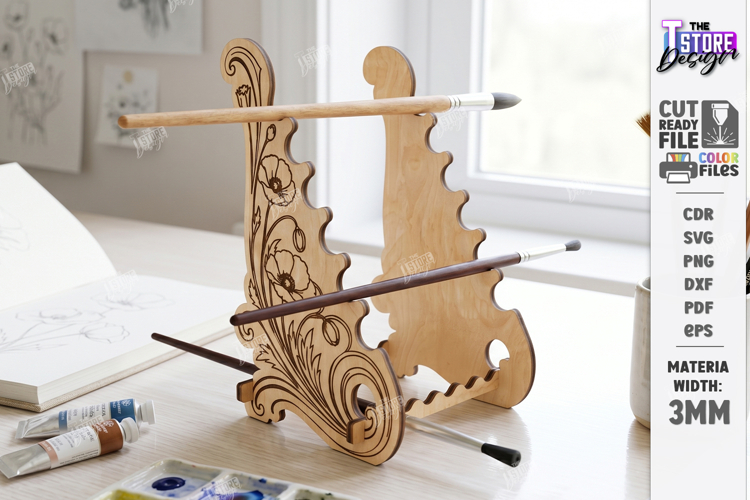 Wooden Paint Brush Holder Laser Cut | Desk Organizer | CNC
