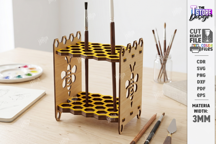 Wooden Paint Brush Holder Laser Cut | Desk Organizer | CNC