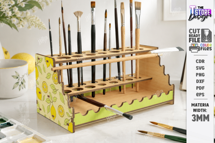 Wooden Paint Brush Holder Laser Cut | Desk Organizer | CNC