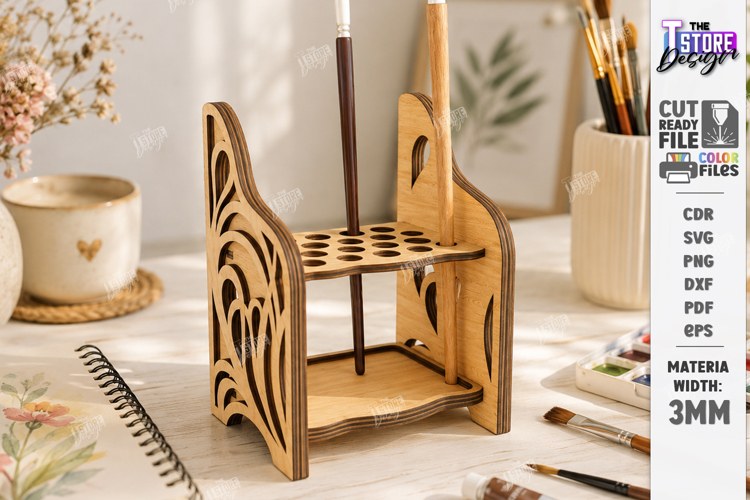 Wooden Paint Brush Holder Laser Cut | Desk Organizer | CNC