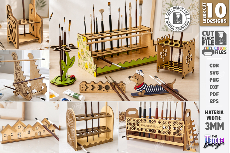 Wooden Paint Brush Holders Laser Cut Bundle | Desk Organizer