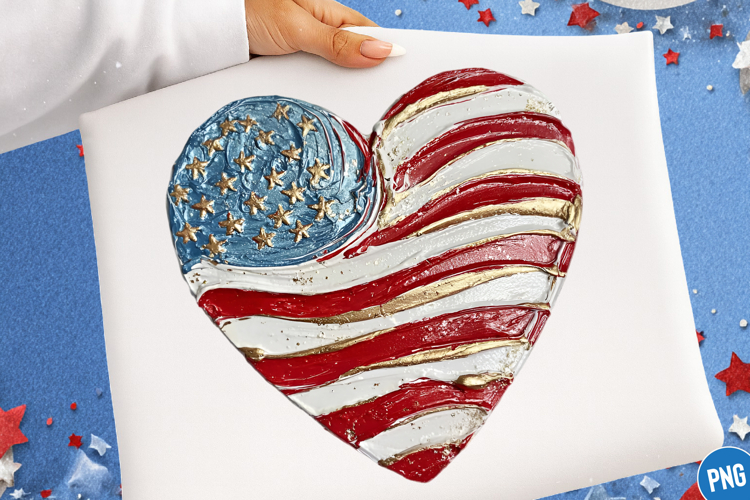 4th of July Png, Brushstroke Patriotic Heart Png
