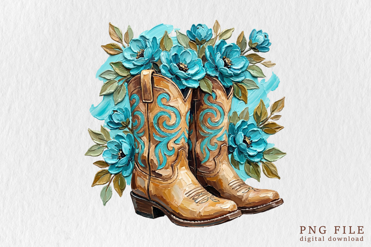 Brushstroke Floral Cowgirl Boots PNG
