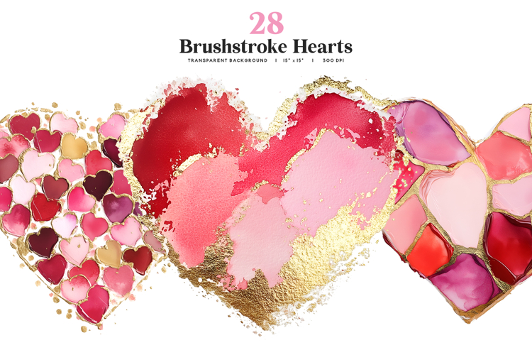 Abstract Brushstroke Valentine Hearts | 28 PNG