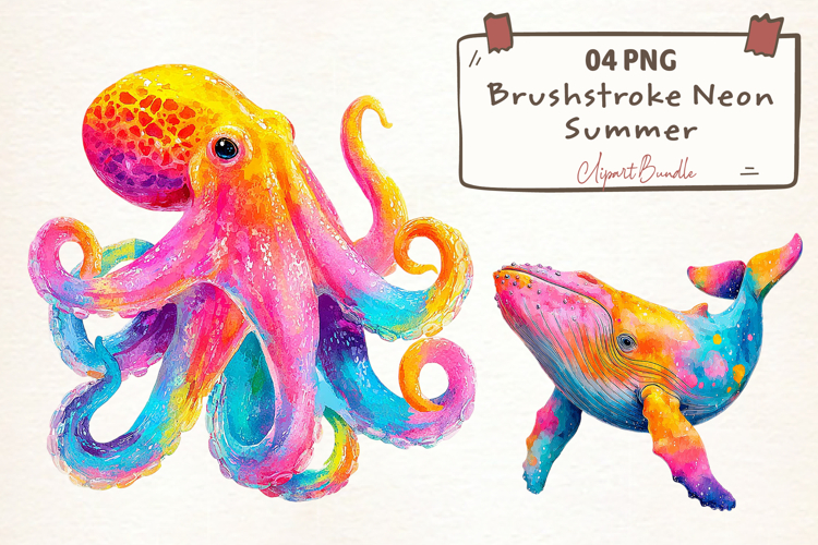 Brushstroke Neon Summer Clipart PNG