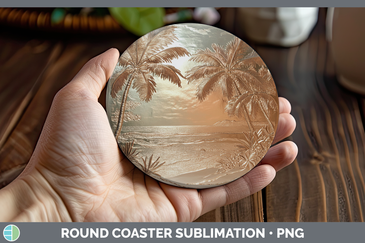 BS01 Copper Relief Beach Round Coaster Sublimation Coaster D