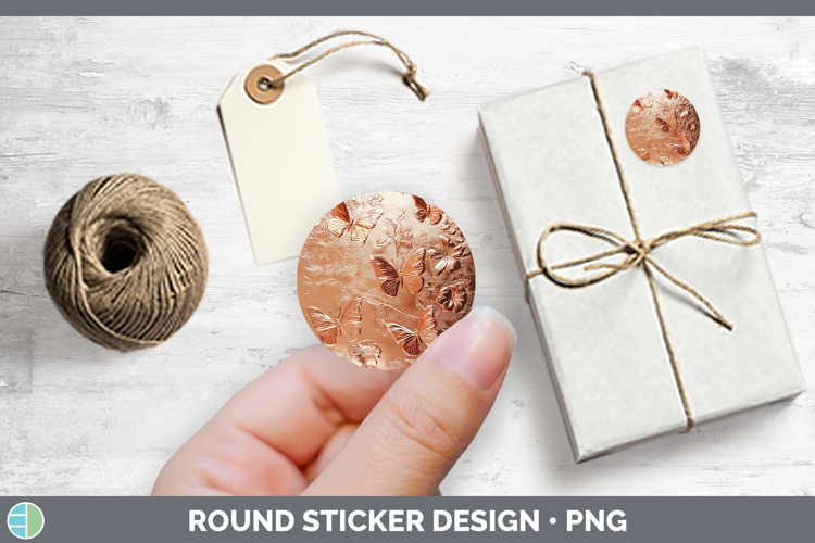 BS01 Copper Relief Butterfly Stickers | Round Labels Designs