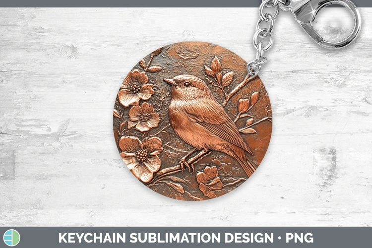 BS01 Copper Relief Chickadee Keychain Sublimation Keyring De