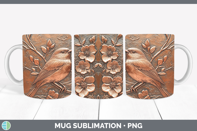 BS01 Copper Relief Chickadee Mug Wrap Sublimation Coffee Cup