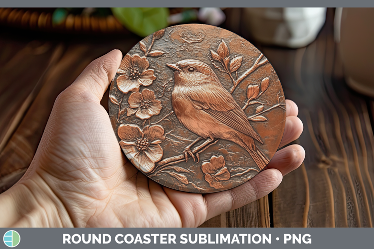 BS01 Copper Relief Chickadee Round Coaster Sublimation Coast