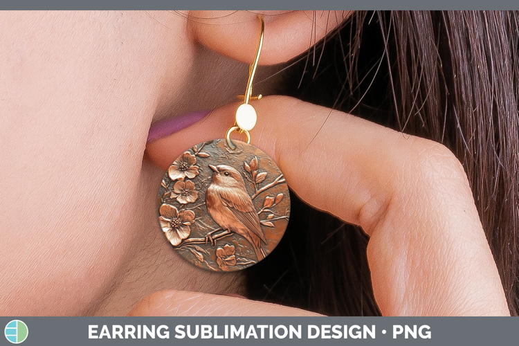 BS01 Copper Relief Chickadee Round Earrings Sublimation Earr