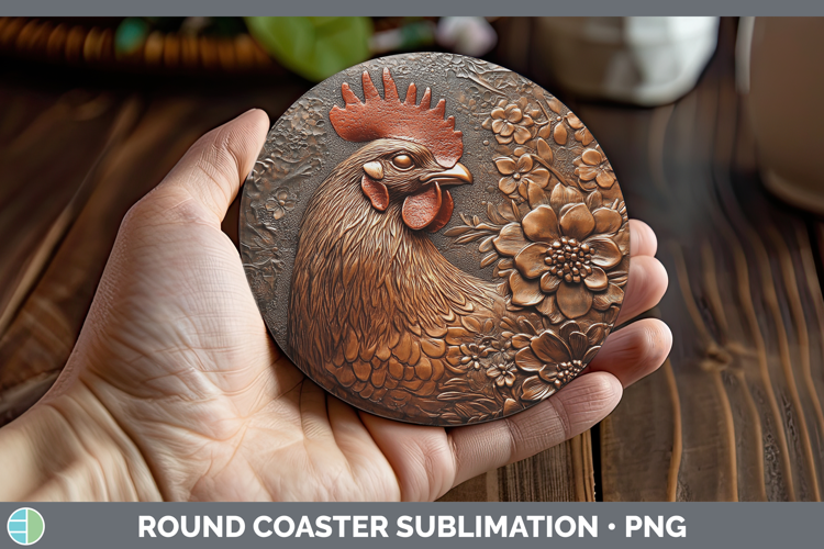 BS01 Copper Relief Chicken Round Coaster Sublimation Coaster