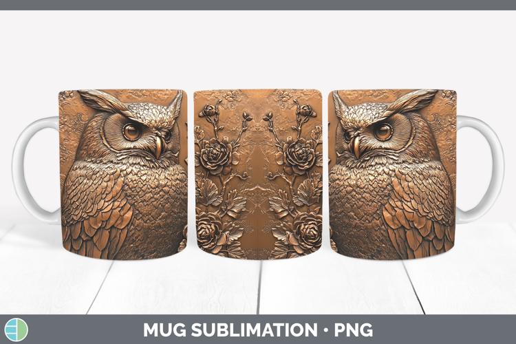 BS01 Copper Relief Owl Mug Wrap Sublimation Coffee Cup Desig