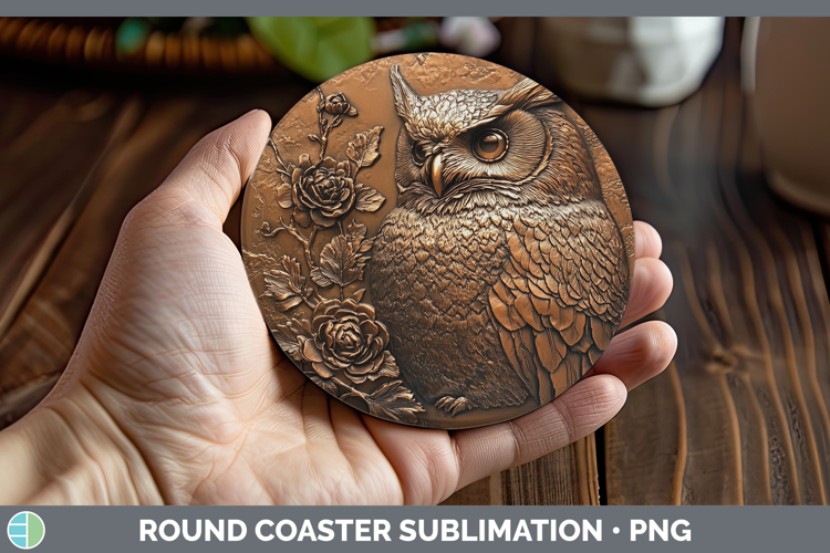 BS01 Copper Relief Owl Round Coaster Sublimation Coaster Des