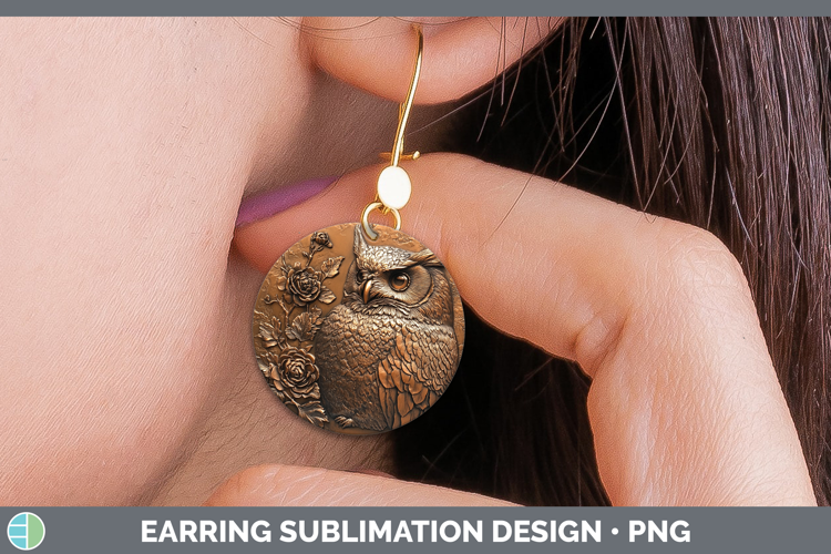 BS01 Copper Relief Owl Round Earrings Sublimation Earrings D