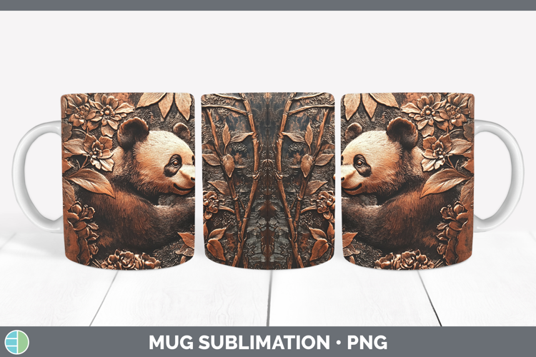 BS01 Copper Relief Panda Mug Wrap Sublimation Coffee Cup Des
