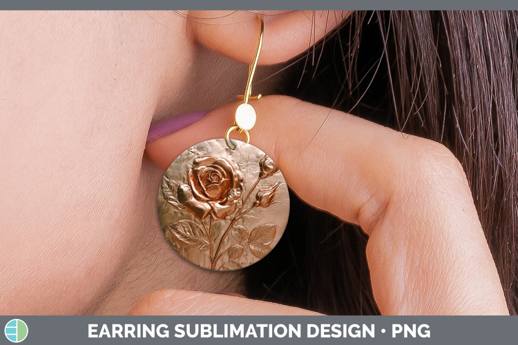 BS01 Copper Relief Rose Round Earrings Sublimation Earrings