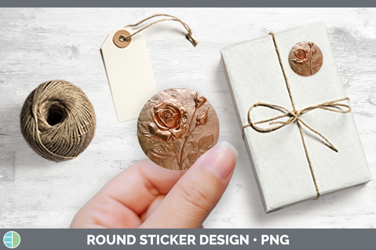 BS01 Copper Relief Rose Stickers | Round Labels Designs