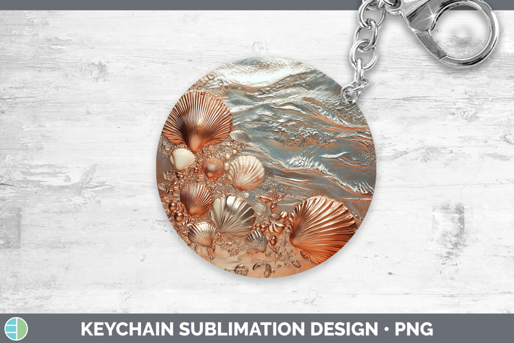 BS01 Copper Relief Seashell Keychain Sublimation Keyring Des
