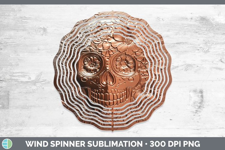 BS01 Copper Relief Sugar Skull Wind Spinner Sublimation Spin