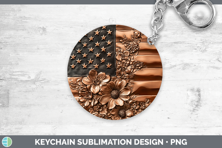 BS01 Copper Relief USA Flag Keychain Sublimation Keyring Des