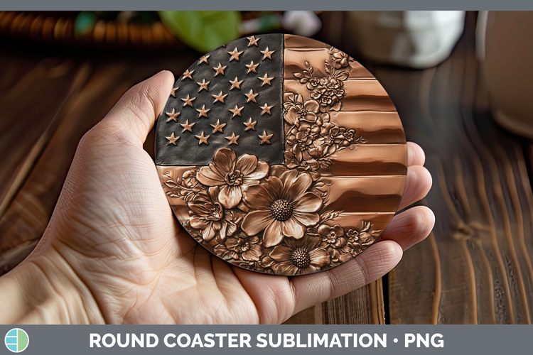 BS01 Copper Relief USA Flag Round Coaster Sublimation Coaste