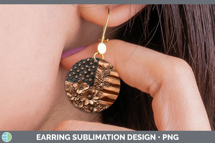 BS01 Copper Relief USA Flag Round Earrings Sublimation Earri
