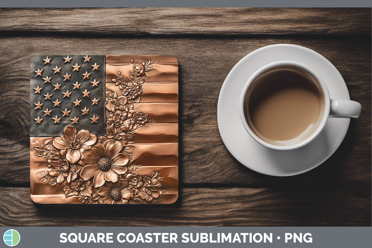BS01 Copper Relief USA Flag Square Coaster Sublimation Coast