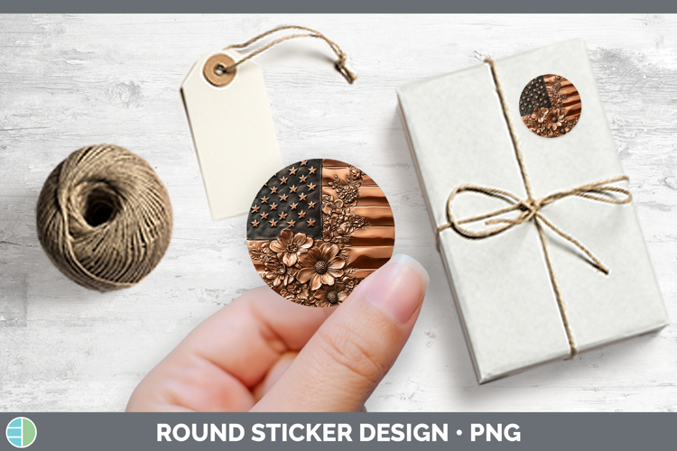 BS01 Copper Relief USA Flag Stickers | Round Labels Designs