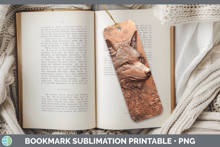 BS01 Copper Relief Wolf Bookmark Sublimation Printable Desig