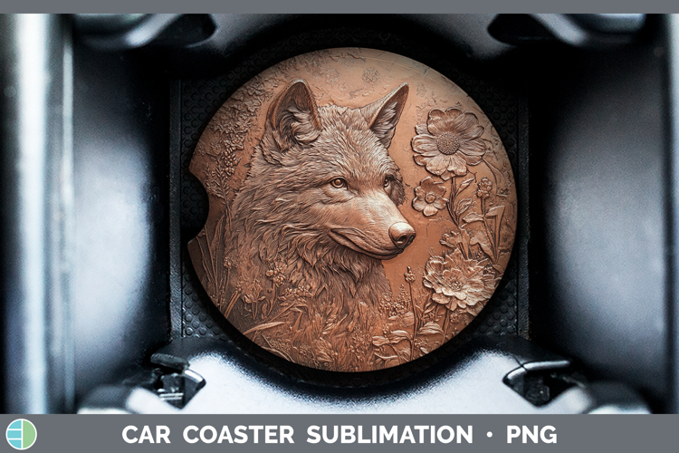 BS01 Copper Relief Wolf Car Coaster Sublimation Designs