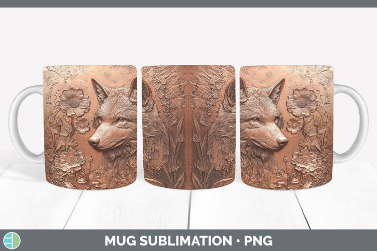 BS01 Copper Relief Wolf Mug Wrap Sublimation Coffee Cup Desi