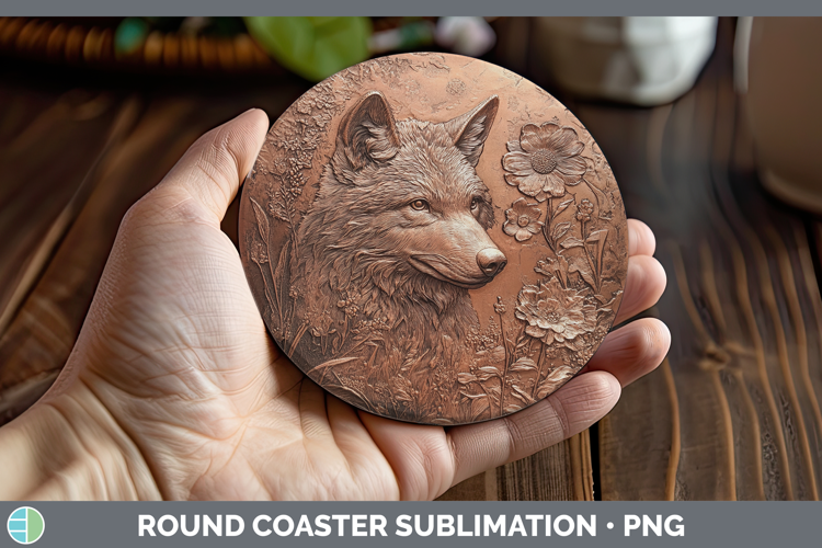 BS01 Copper Relief Wolf Round Coaster Sublimation Coaster De