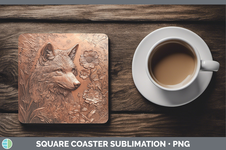 BS01 Copper Relief Wolf Square Coaster Sublimation Coaster D
