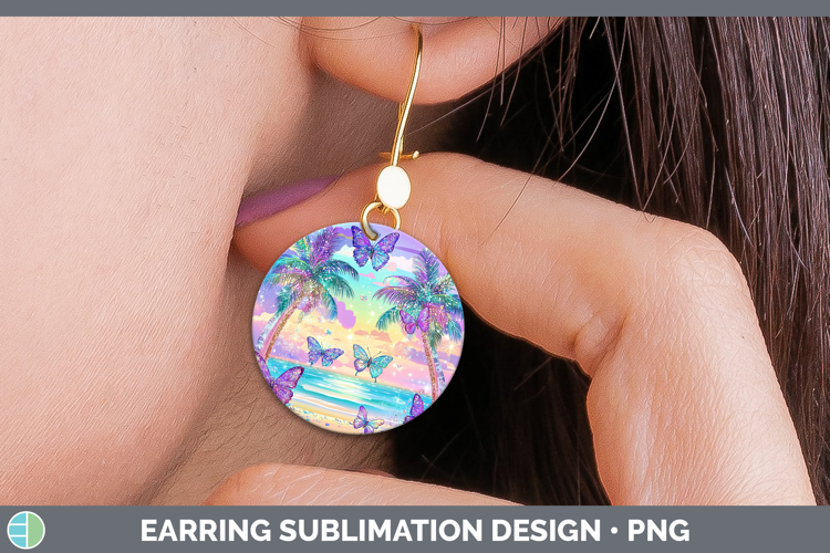 BS01 Glitter Beach Round Earrings Sublimation Earrings Desig