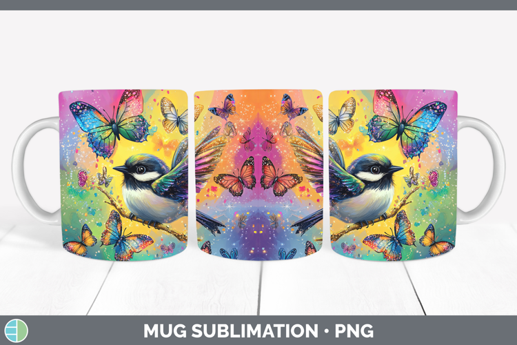 BS01 Glitter Chickadee Mug Wrap Sublimation Coffee Cup Desig