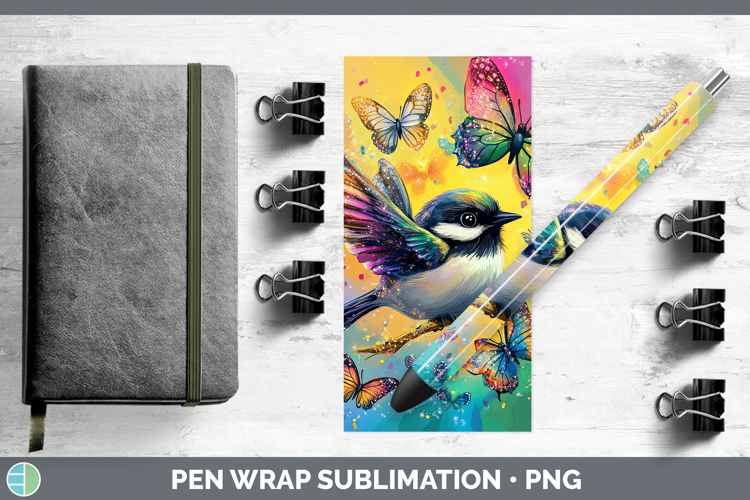 BS01 Glitter Chickadee Pen Wrap Sublimation Pen Designs