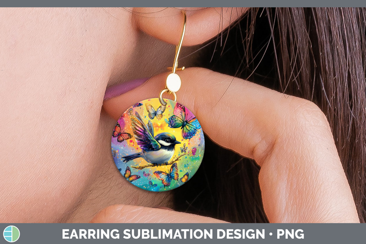 BS01 Glitter Chickadee Round Earrings Sublimation Earrings D