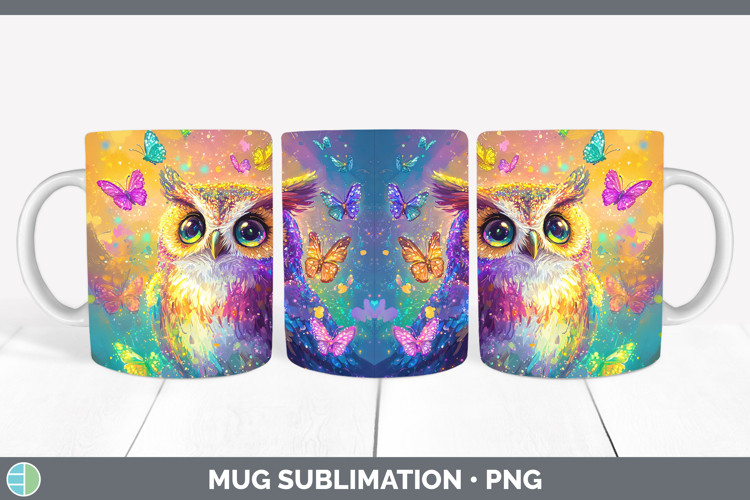 BS01 Glitter Owl Mug Wrap Sublimation Coffee Cup Designs