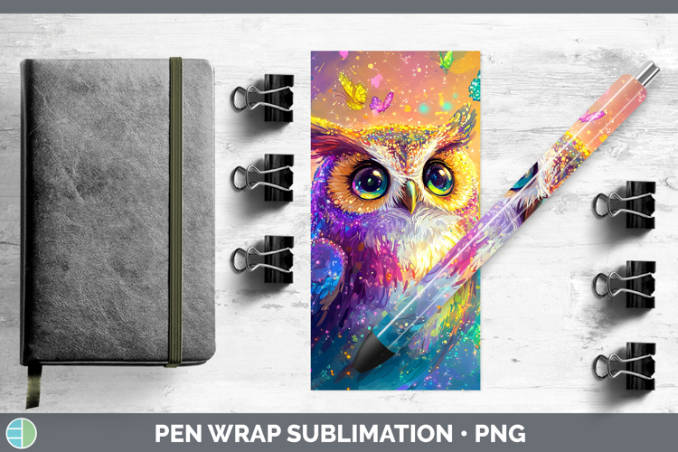 BS01 Glitter Owl Pen Wrap Sublimation Pen Designs