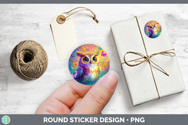 BS01 Glitter Owl Stickers | Round Labels Designs