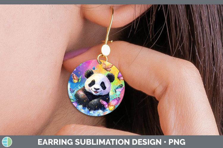 BS01 Glitter Panda Round Earrings Sublimation Earrings Desig