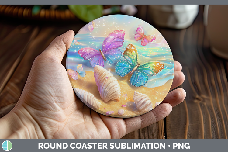 BS01 Glitter Seashell Round Coaster Sublimation Coaster Desi