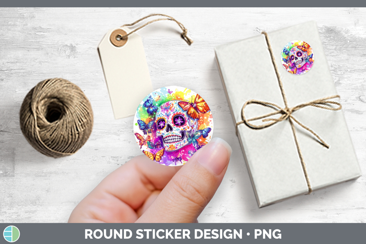 BS01 Glitter Sugar Skull Stickers | Round Labels Designs