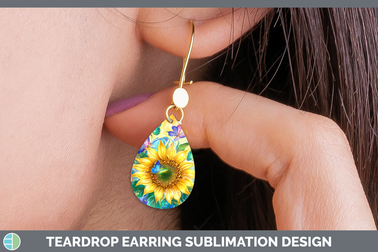 BS01 Glitter Sunflower Teardrop Earrings Sublimation Earring