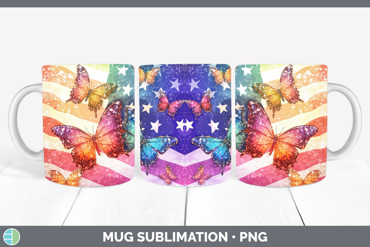 BS01 Glitter USA Flag Mug Wrap Sublimation Coffee Cup Design